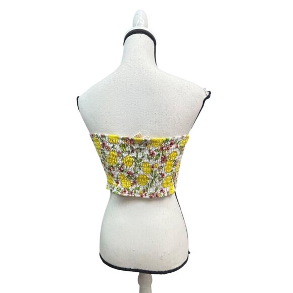Monteau Los Angeles Lemon And Floral Print Linen Blend Cropped Tube Top, Sz. M - Picture 2 of 8